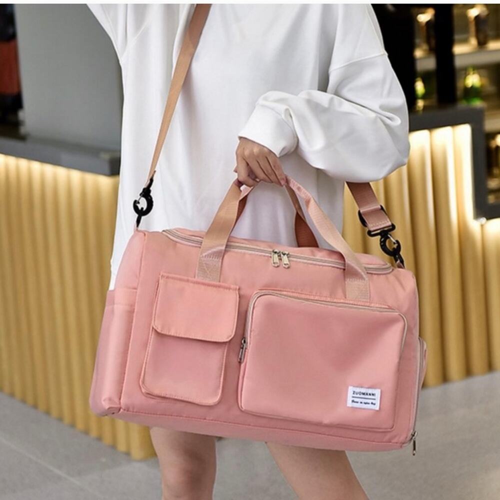ZUOMANNI Pink Nylon Waterproof Travel‎ Duffle Gym Bag